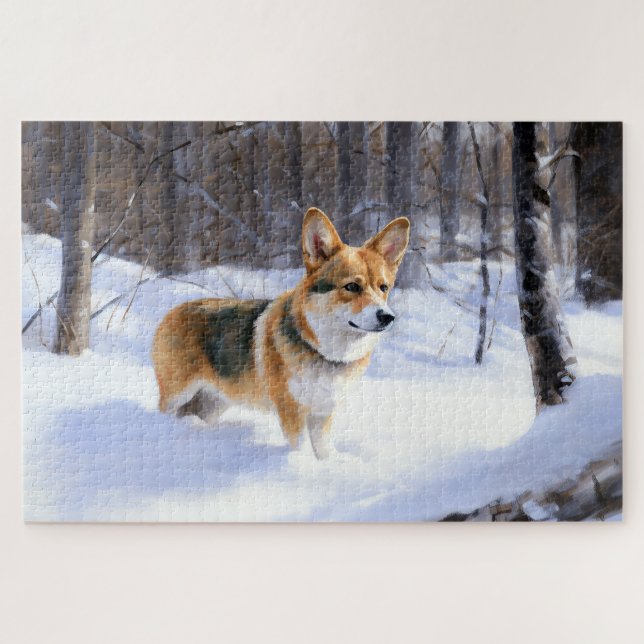 Puzzle Corgi Laissez Tomber la Neige de Noël (Horizontal)
