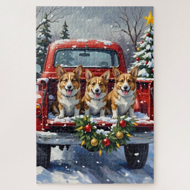 Puzzle Corgi Noël Camion Rouge Fêtes (Vertical)