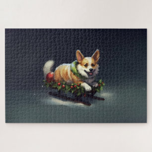 Puzzle Corgi Noël neige hiver