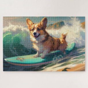 Puzzle Corgi Plage Surf Peinture