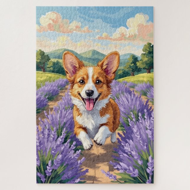 Puzzle Corgi Printemps Champ de Lavande Chien Mignon (Vertical)