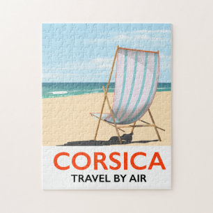 Puzzle Corse "voyager par avion" Affiche vintage de plage
