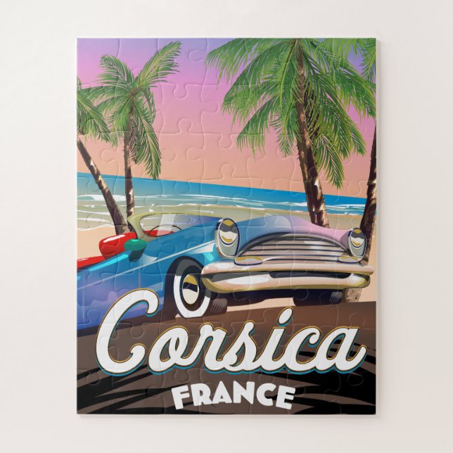 Puzzle Corsica Retro car travel poster (Vertical)