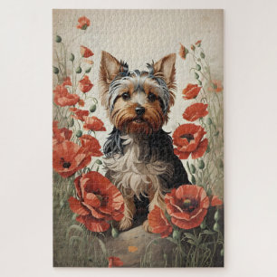 Puzzle Corte Yorkshire Terrier Botanique Poppies rouges