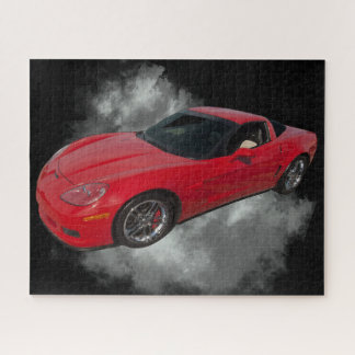 Puzzle Corvette rouge avec fumée grise arrière - plan amo