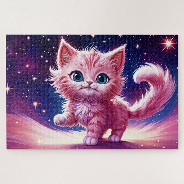 Puzzle Cosmic animal rose féline chatte style moderne (Horizontal)
