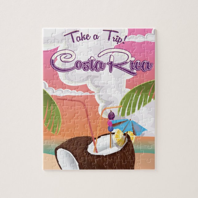 Puzzle costa Rica poster de voyage de dessin animé. (Vertical)
