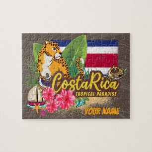Puzzle Costa Rica rétro grand chat drapeau vintage Souven