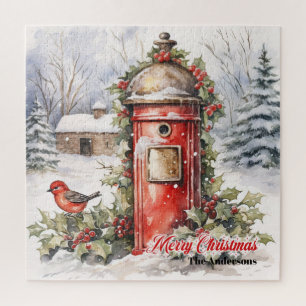 Puzzle Cosy aquarelle scène de Noël avec Père Noël post