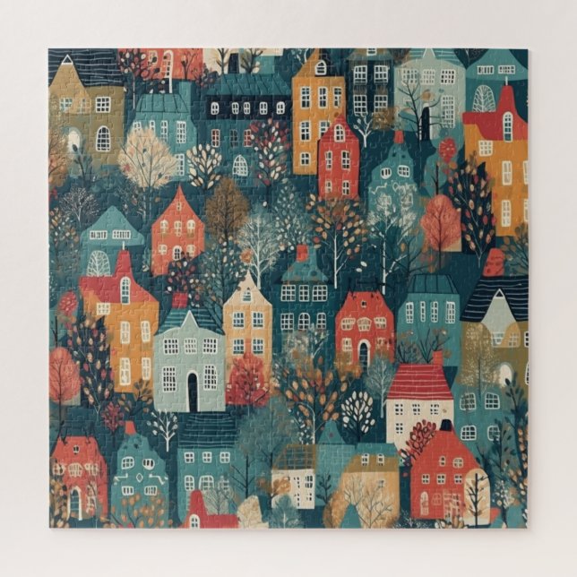Puzzle Cosy Hygge Village Nordic Folk Art (Vertical)