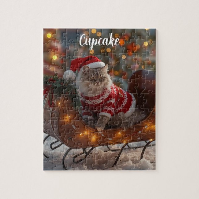 Puzzle Cosy Perse Chat Noël Personnalisé (Vertical)