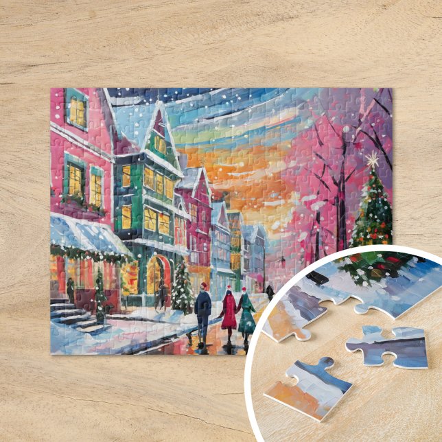 Puzzle Cosy Winter Street Scène Art Moderne (Créateur téléchargé)