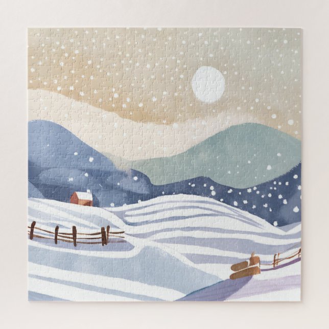Puzzle Coteau neigeux | Aquarelle hiver (Vertical)