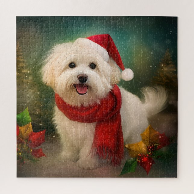 Puzzle Coton De Tulear Chien dans la neige Noël (Vertical)