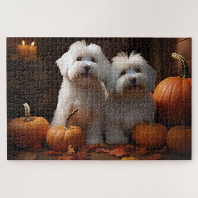 Puzzle Coton De Tulear Chiot Automne Citrouille délice (Horizontal)