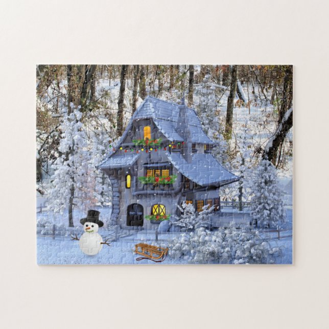Puzzle Cottage de Noël dans la neige (Horizontal)