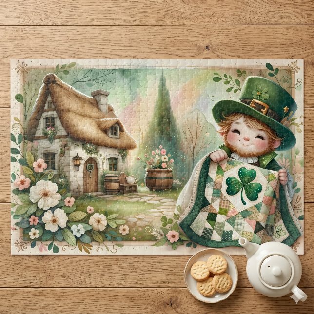 Puzzle Cottage Leprechaun Patchwork Couette Scène (Cottage Leprechaun Patchwork Quilt Scene Jigsaw Puzzle)