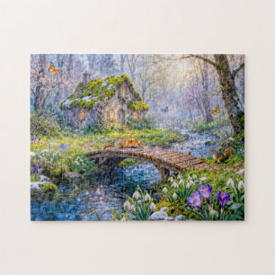 Puzzle Cottage printanier au bord du ruisseau forestier