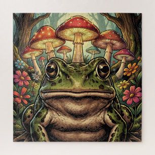 Puzzle Cottage Rétro Grenouille et Champignons