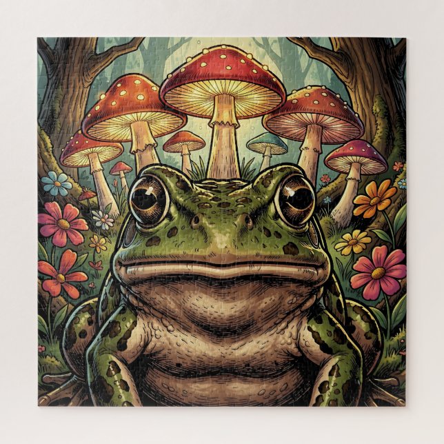 Puzzle Cottage Rétro Grenouille et Champignons (Vertical)