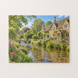 Puzzle Cottages de pierre au bord de la rivière en été da