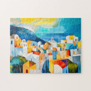 Puzzle Coucher de soleil à Santorin dans des couleurs viv
