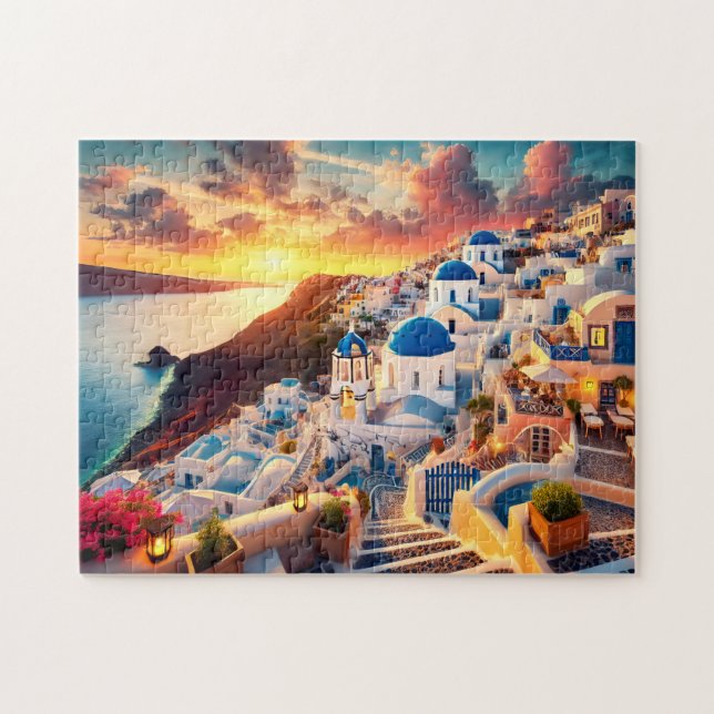 Puzzle Coucher de soleil à Santorin Grèce Évasion méditer (Horizontal)
