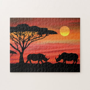Puzzle Coucher de soleil africain de Rhinoceros