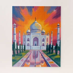 Puzzle Coucher de soleil aquarelle Taj Mahal Inde Voyage