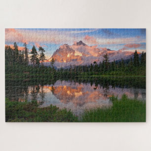 Puzzle Coucher de soleil au lac Picture avec le mont Shuk