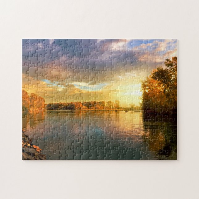 Puzzle Coucher de soleil automnal sur la rivière. (Horizontal)