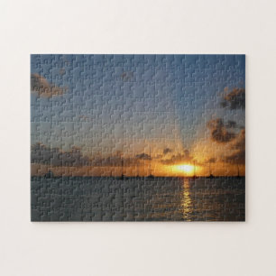 Puzzle Coucher de soleil avec voiliers Paysage tropical P