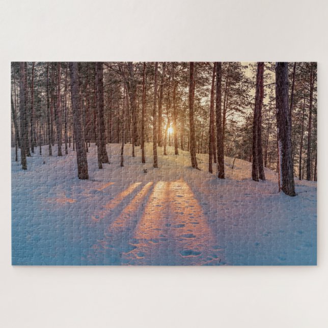Puzzle Coucher de soleil dans la pinède d'hiver (Horizontal)