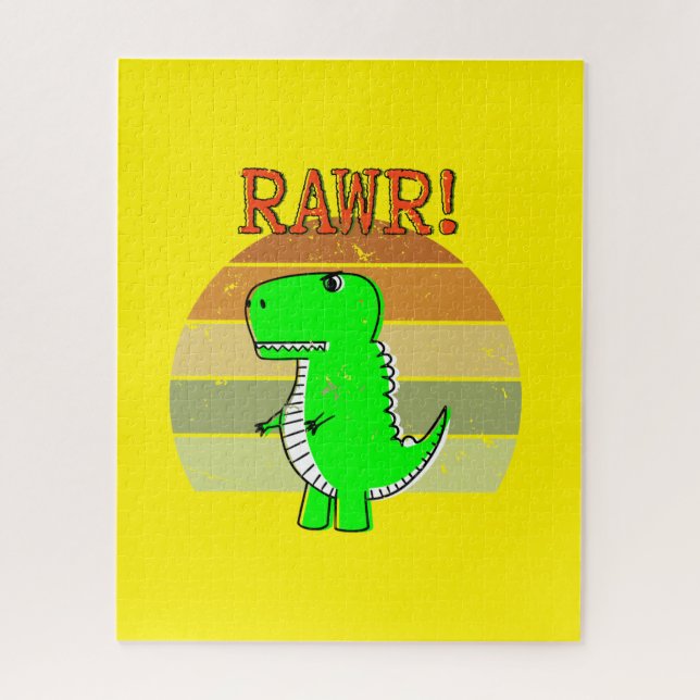 Puzzle Coucher De Soleil De Dinosaure T-Rex De Cartoon Mi (Vertical)