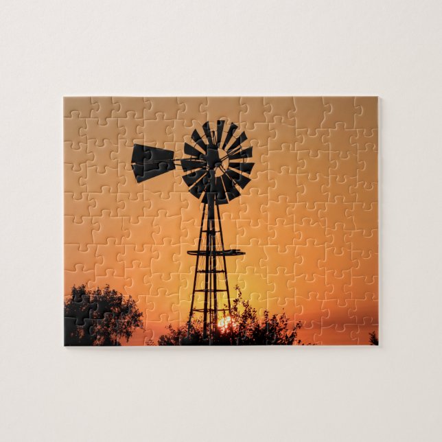 Puzzle Coucher de soleil de Kansas avec silhouette de mou (Horizontal)
