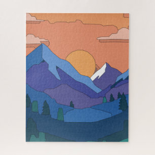 Puzzle Coucher de soleil de montagne géométrique