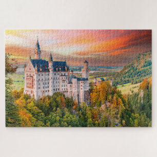 Puzzle Coucher de soleil de Neuschwainstein en Allemagne,