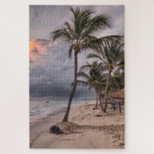 Puzzle Coucher de soleil des palmiers de sable de plage t