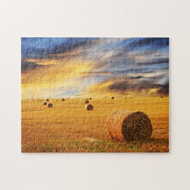 Puzzle Coucher de soleil d'or sur le terrain agricole (Horizontal)