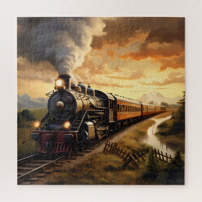 Puzzle Coucher de soleil et train (Vertical)