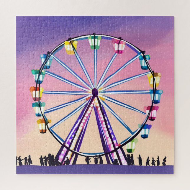 Puzzle Coucher de soleil Ferris Wheel | Belle aquarelle (Vertical)