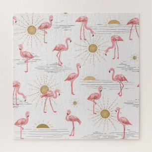 Puzzle coucher de soleil Flamant rose : motif vintage doo