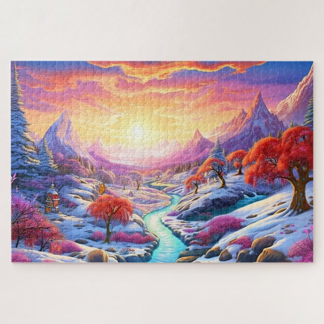Puzzle Coucher de soleil Hiver Neige Nature Impression Pa (Horizontal)