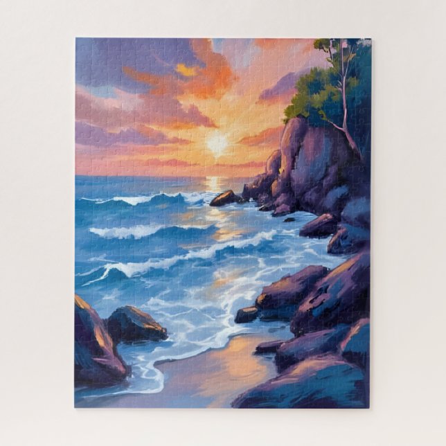 Puzzle Coucher de soleil Ocean Bay | Aquarelle de rivage  (Vertical)