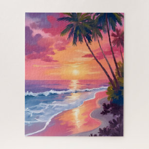 Puzzle Coucher de soleil paradisiaque   Plage tropicale r