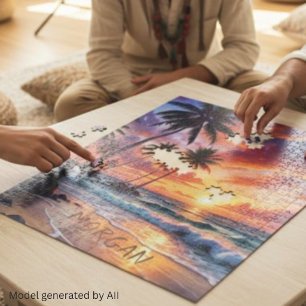 Puzzle Coucher de soleil personnalisé sur une plage tropi