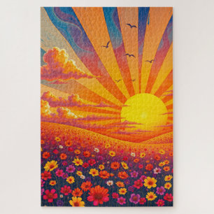Puzzle Coucher De Soleil Radieux Sur Un Paysage Whimsical
