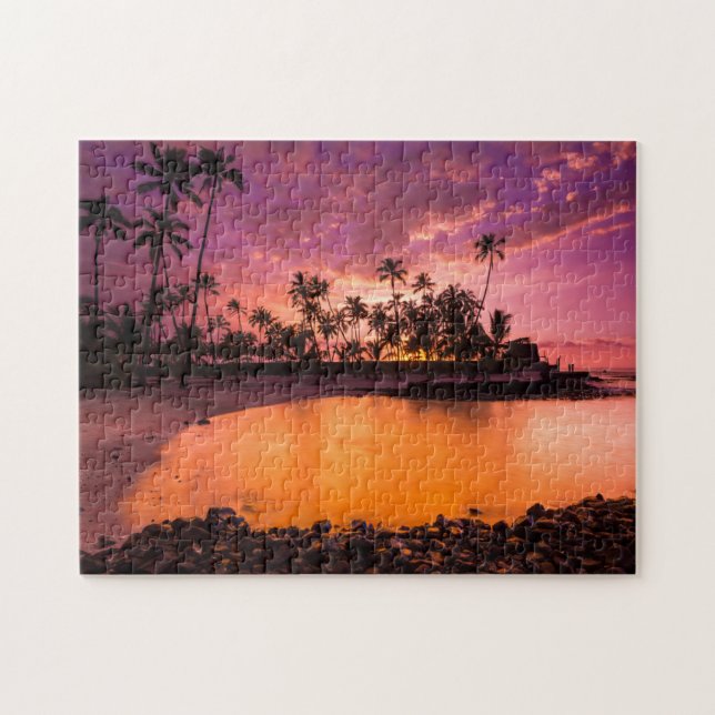 Puzzle Coucher de soleil rose sur la plage d'Hawaii (Horizontal)