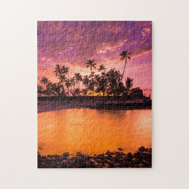 Puzzle Coucher de soleil rose sur la plage d'Hawaii (Vertical)