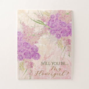 Puzzle Coucher de soleil Rougeoyant Nœud Rose Bouquet-Fle
